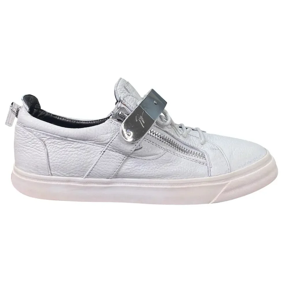 Giuseppe Zanotti White Leather Ski-Buckle Low-Top Sneakers Size 44 US 11